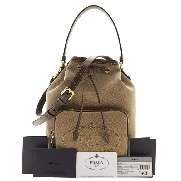 Prada Drawstring Bucket Shoulder Bag Jacquard New - Picture 4 of 6